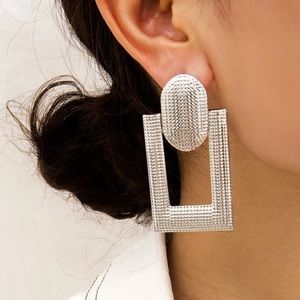 White gold plated big drop earrings